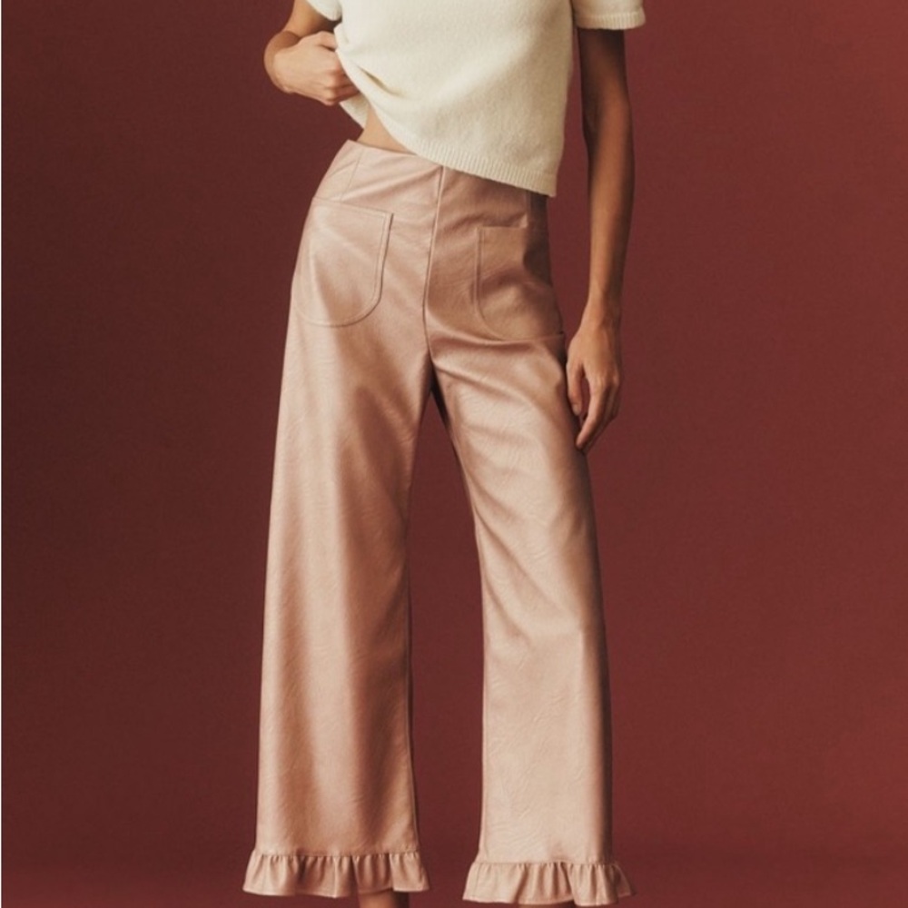 Maeve Blush Wide-Leg Ruffle-Hem Pants